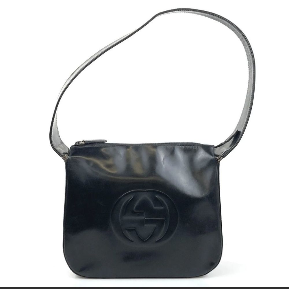 GUCCI BAG SHOULDER BAG ENAMEL SOHO BLACK AUTHENTIC Small tear.